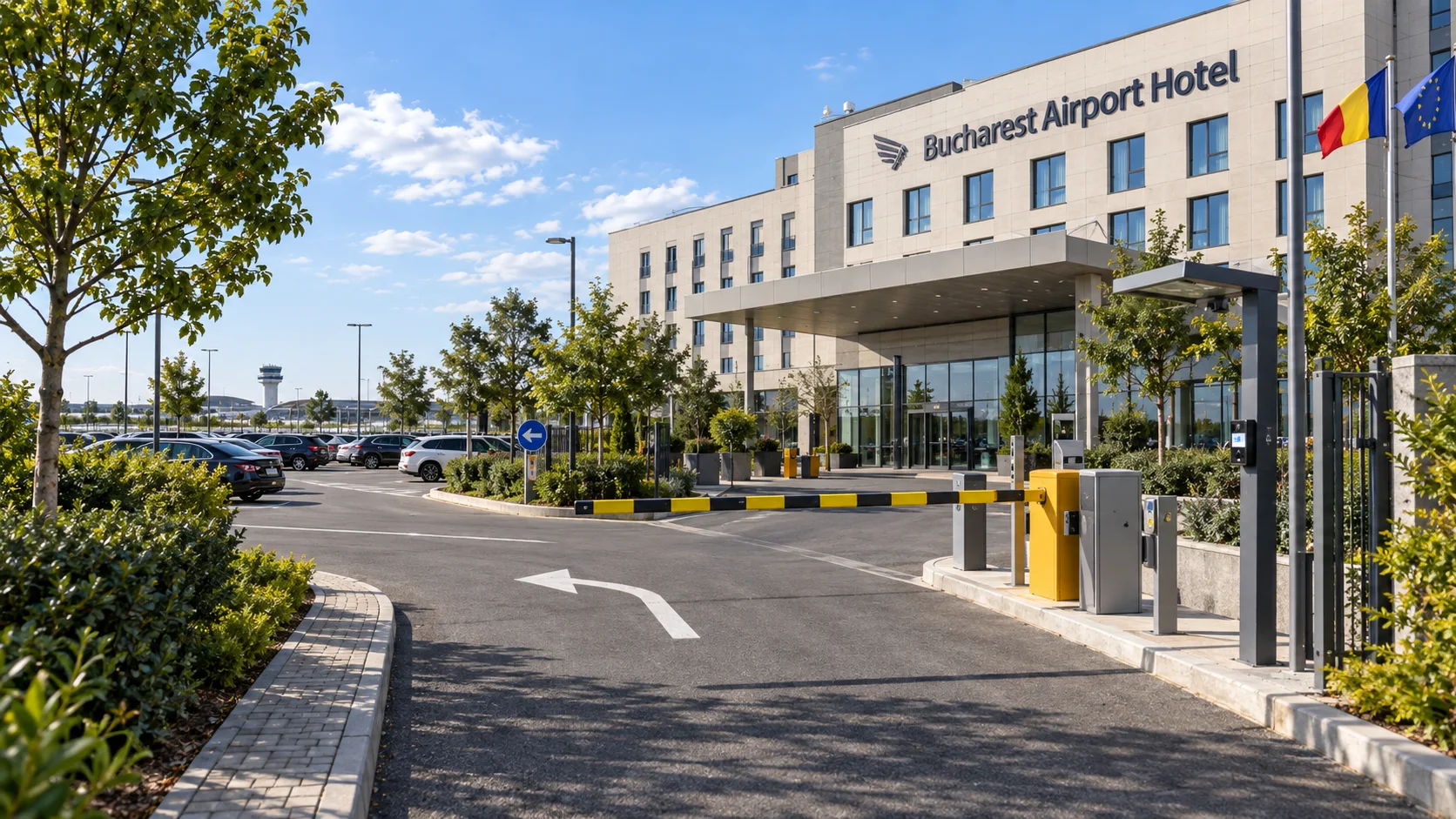 Intrarea auto în Bucharest Airport Parking din Calea Bucureștilor 204, Otopeni